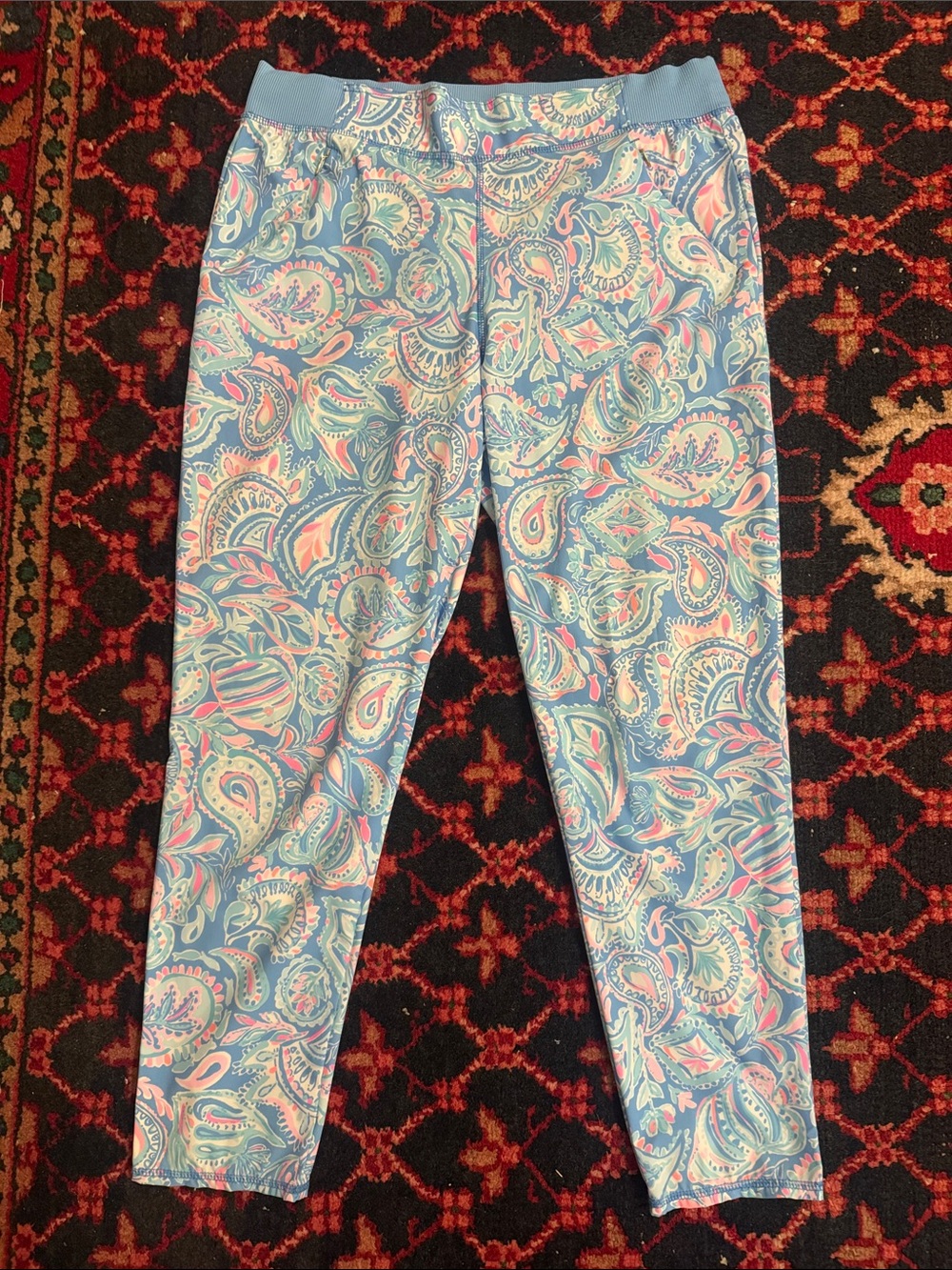 Lilly Pulitzer Blue Paisley Stretch Jeggings with Pink Accents